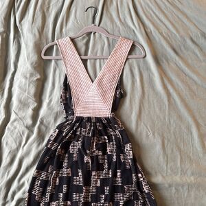 Plenty by Tracy Reese XS Sleeveless Maxi Black Cream Tie Waist Print